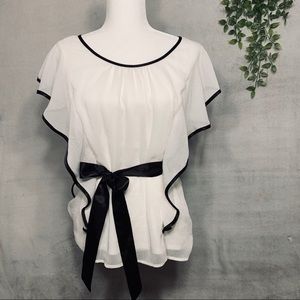 IZ Byer | Sheen White Top with Waist Ribbon